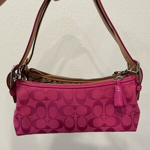 Coach Magenta Pink Hamptons Demi Baguette Shoulder Bag